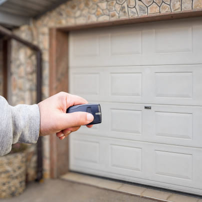 Jacksonville security key fob pointing to a garage door
